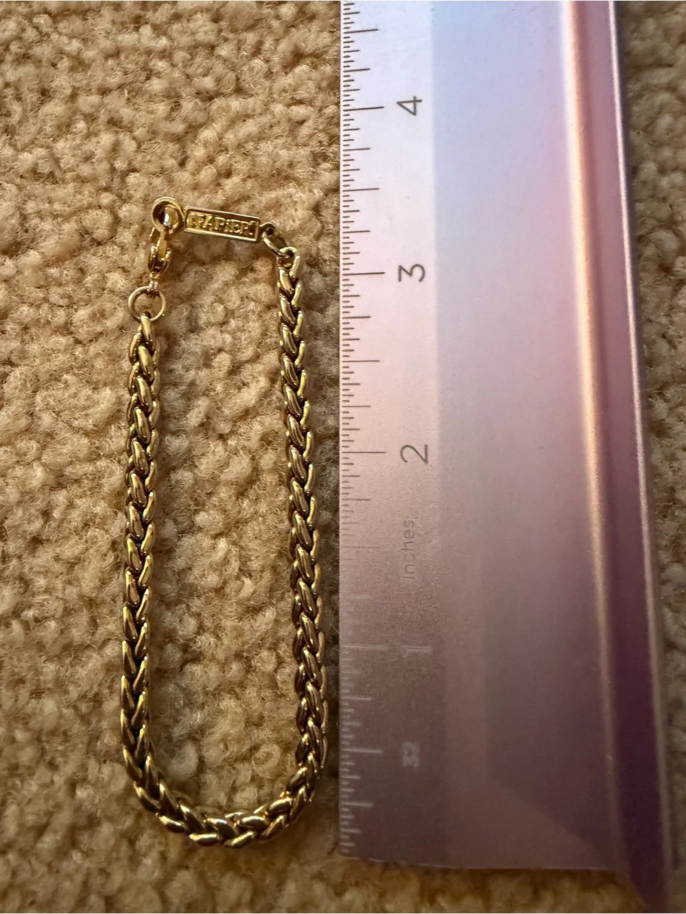 Vintage Napier Gold Tone Wheat Chain Bracelet Signed 7 Inch Lobster Clasp